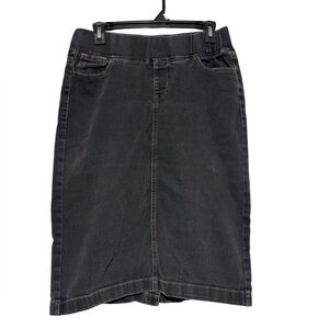 Be Girl Gray Black Denim Jean Skirt Size M Pull On Stretch Modest Pencil Fall